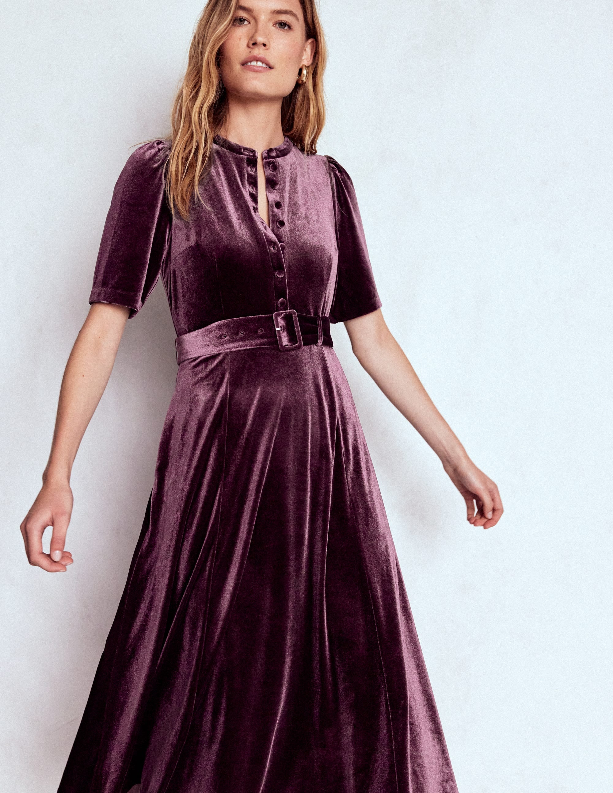 Kate Samt-Hemdblusenkleid-Dunkle Kirsche - Image 4
