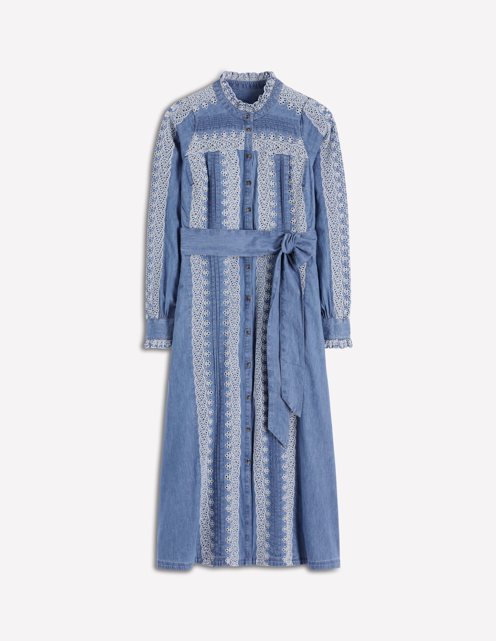 Chambray-Kleid mit gerüschter Knopfleiste-Hellblauer Faux-Uni-6