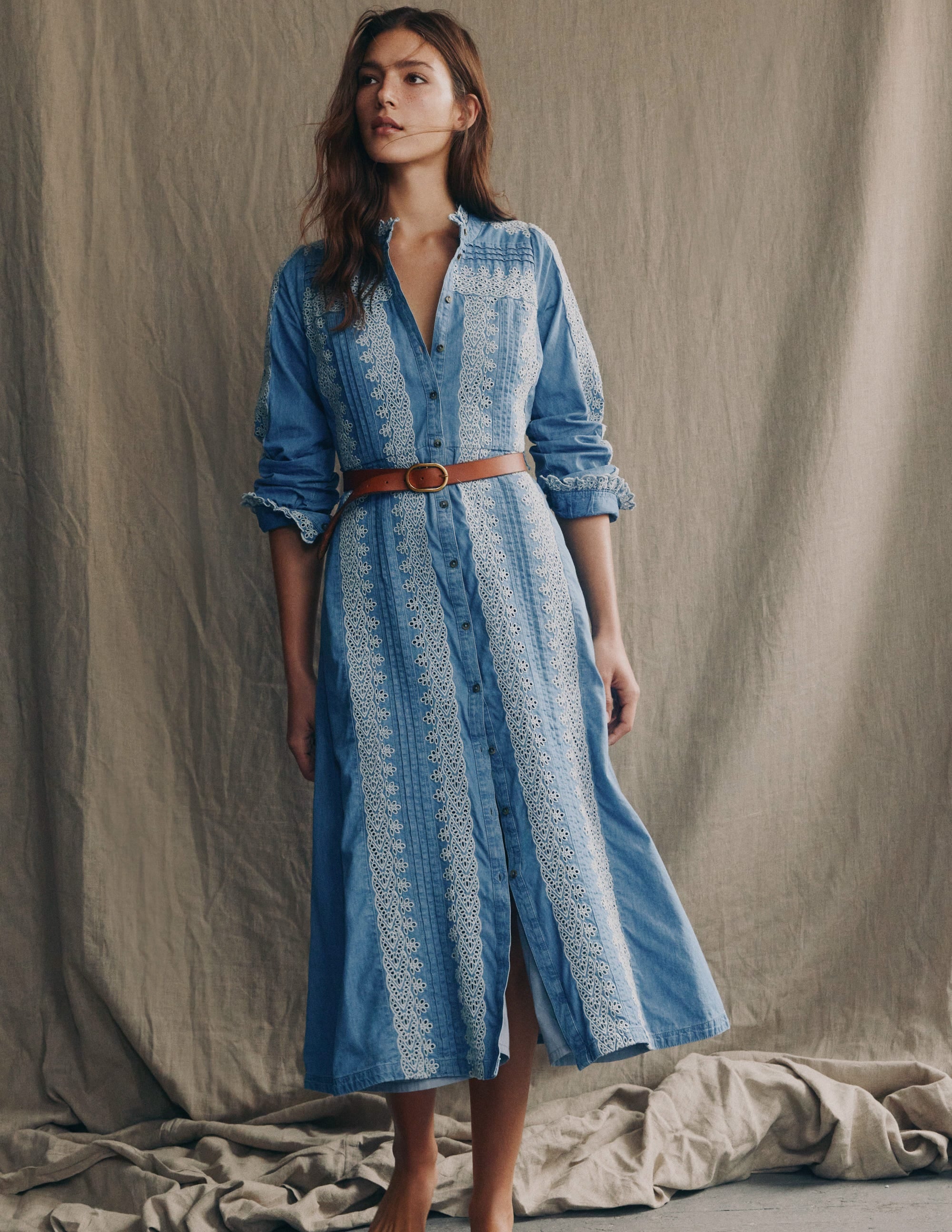 Robe en chambray volantée sur le devant-Chambray bleu clair - Image 5