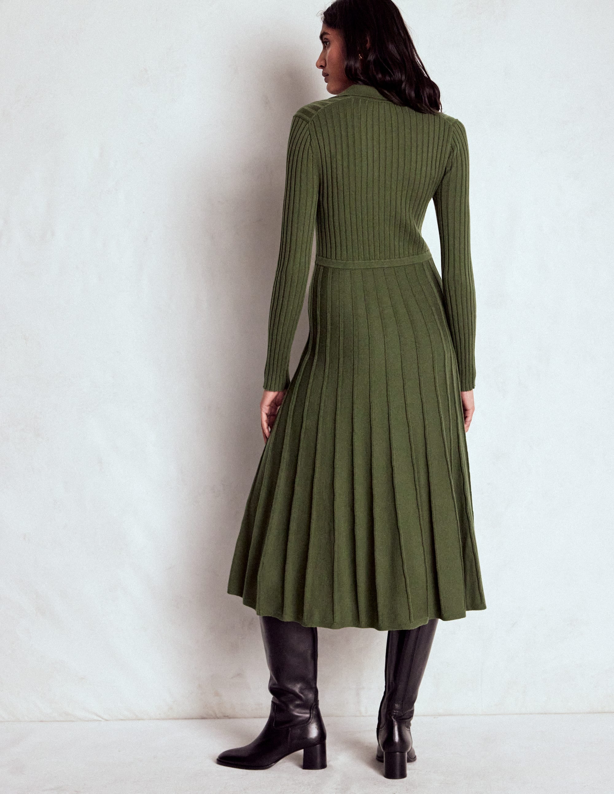 Brönte Hemdblusenkleid aus Rippstrick-Waldgrün - Image 3