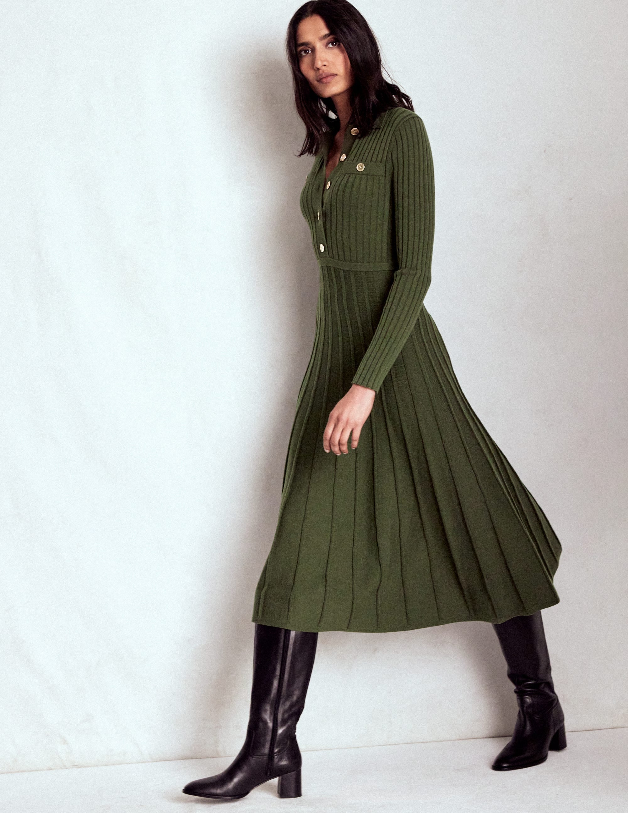 Brönte Hemdblusenkleid aus Rippstrick-Waldgrün - Image 4