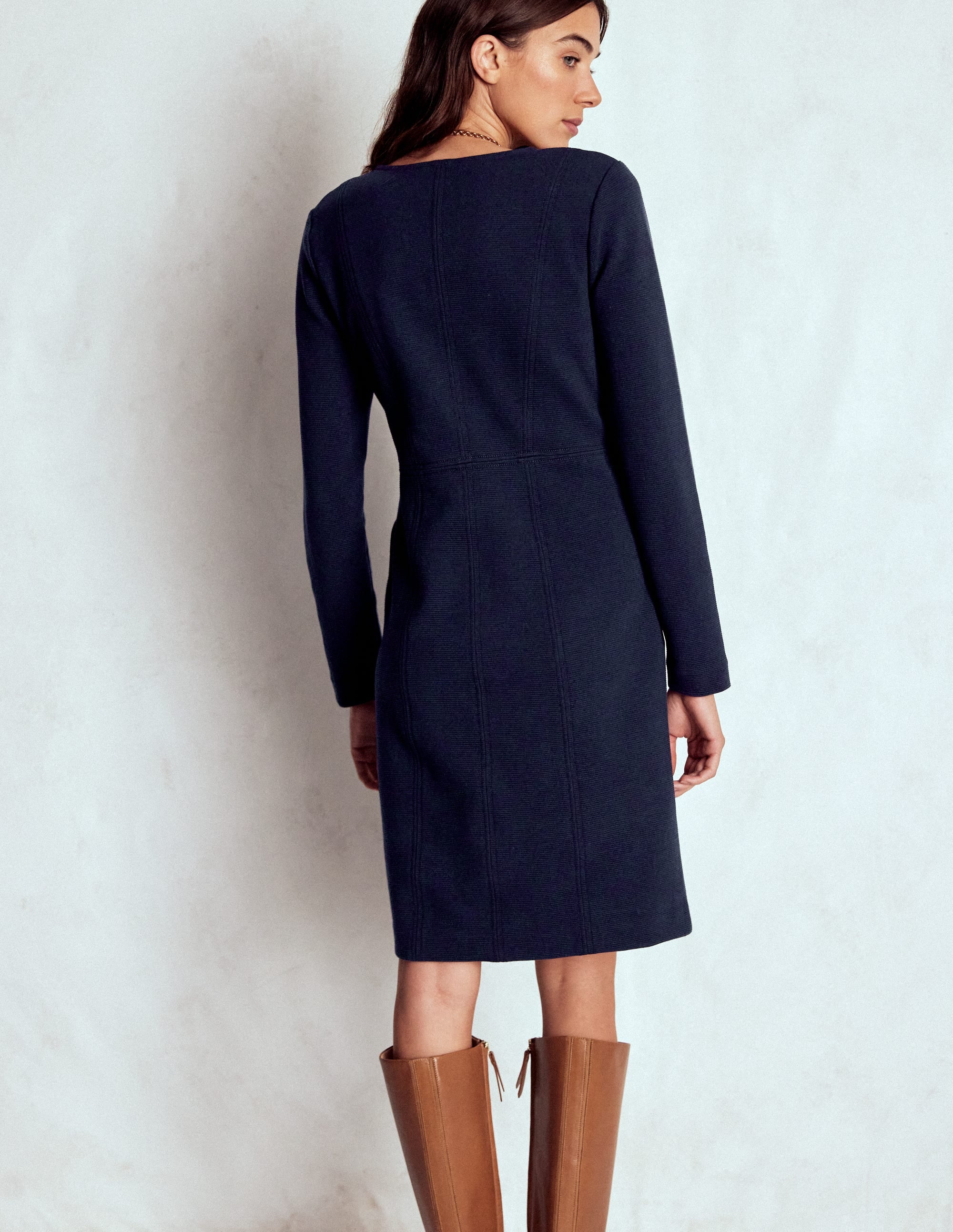 Robe droite Colette en ottoman-Bleu marine - Image 3