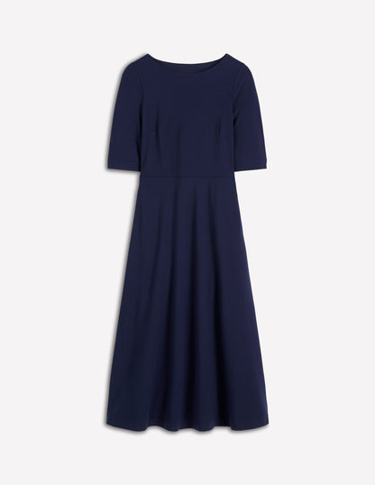 Mathilde Ponte-Kleid mit Bindegürtel-Marineblau-6