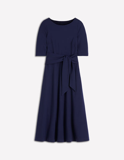 Mathilde Ponte-Kleid mit Bindegürtel-Marineblau-6