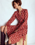Robe Naomi à manches longues en jersey-Orange brûlé, pois peints