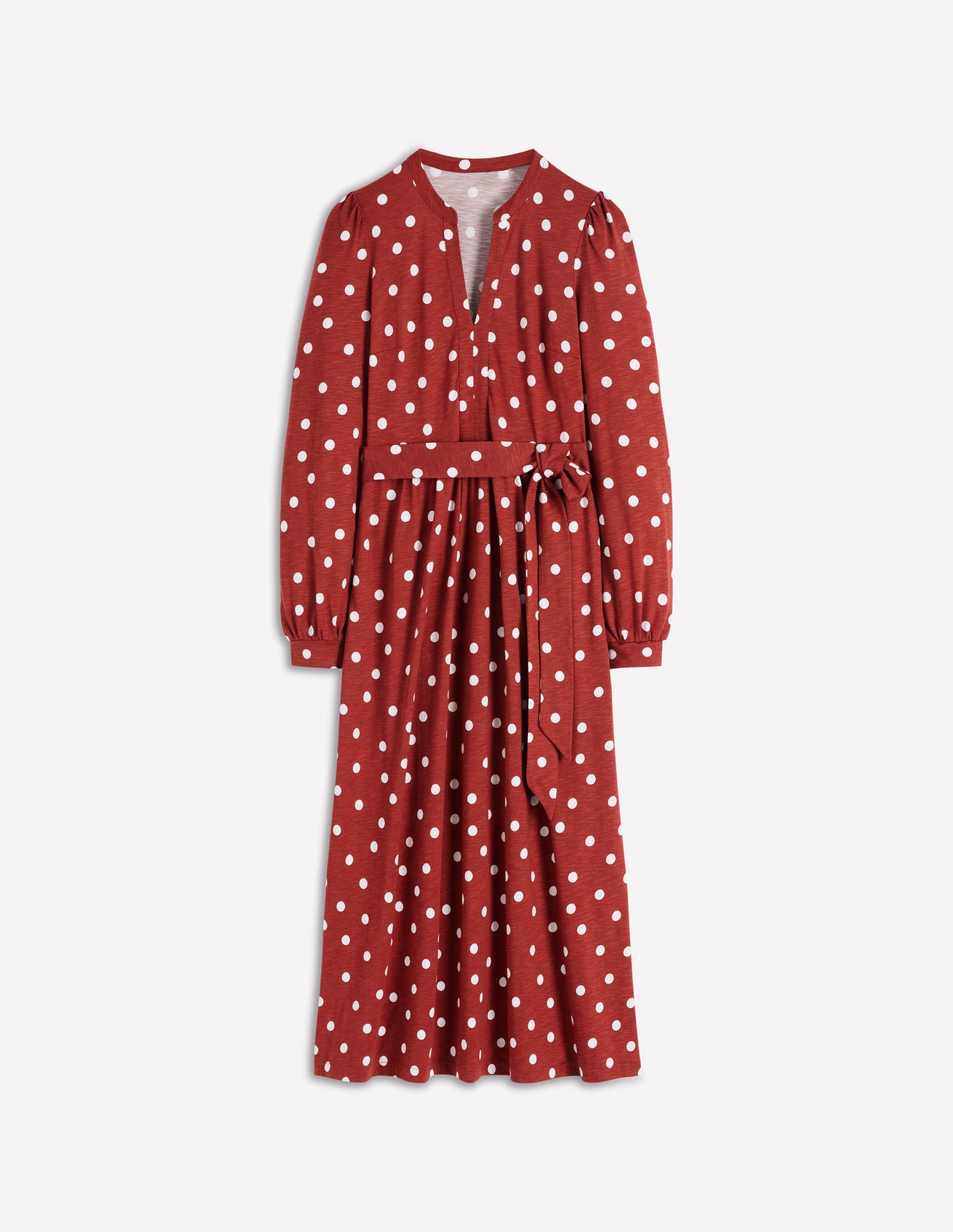 Robe Naomi à manches longues en jersey-Orange brûlé, pois peints - Image 6