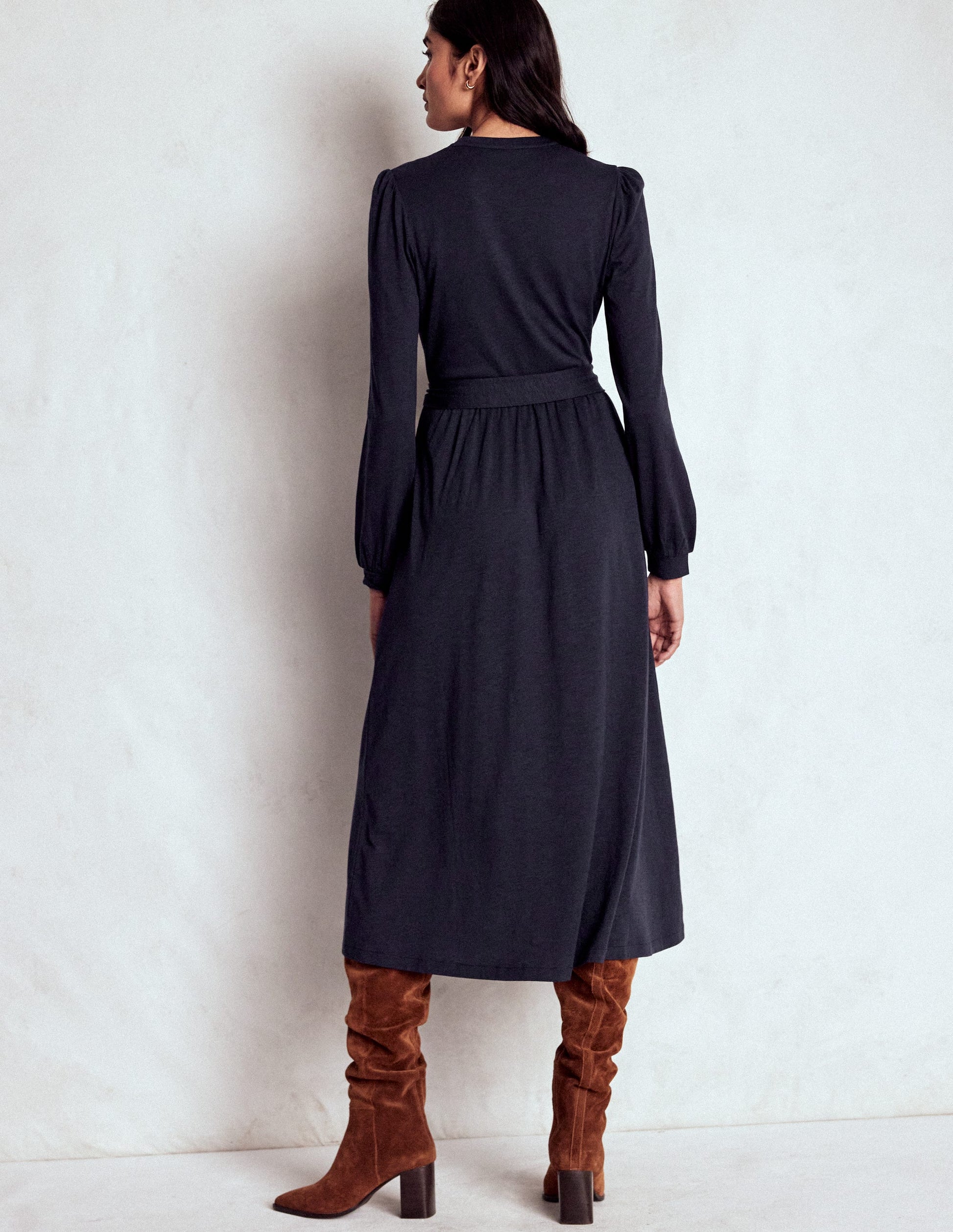 Naomi Langärmliges Jerseykleid-Marineblau-3