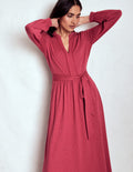 Naomi Langärmliges Jerseykleid-Terrakotta-Rot