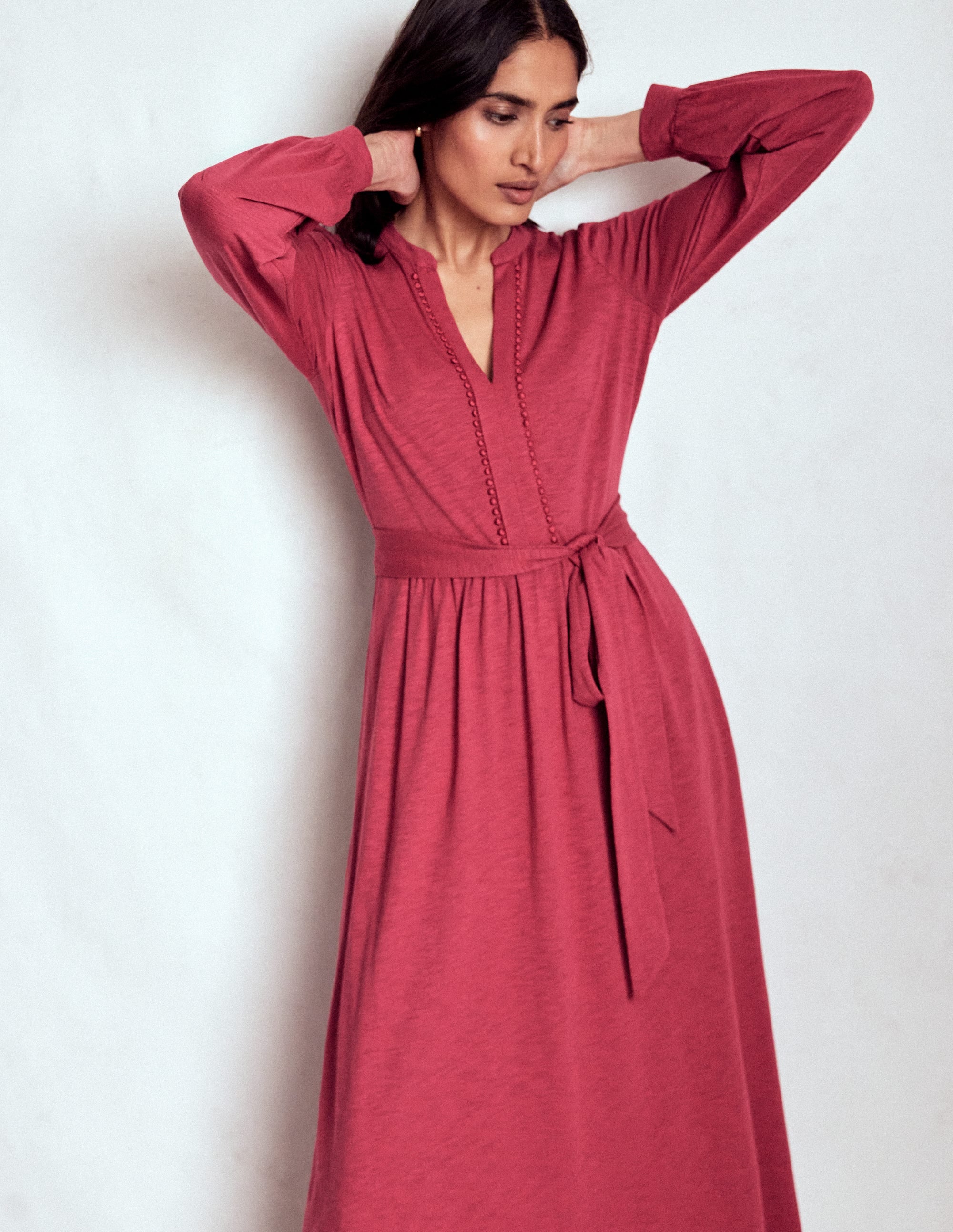 Naomi Langärmliges Jerseykleid-Terrakotta-Rot - Image 1