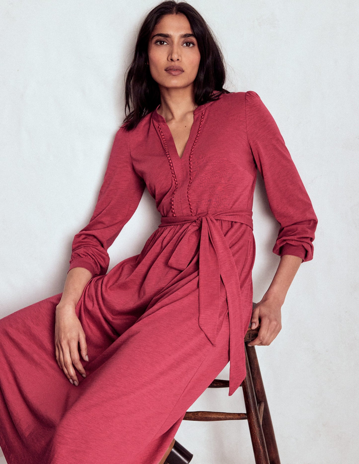 Naomi Langärmliges Jerseykleid-Terrakotta-Rot