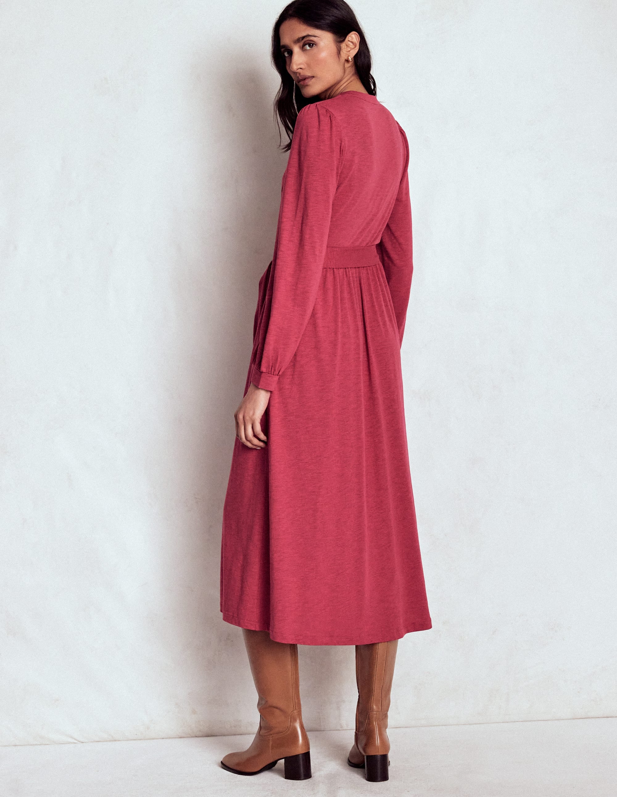 Naomi Langärmliges Jerseykleid-Terrakotta-Rot - Image 3