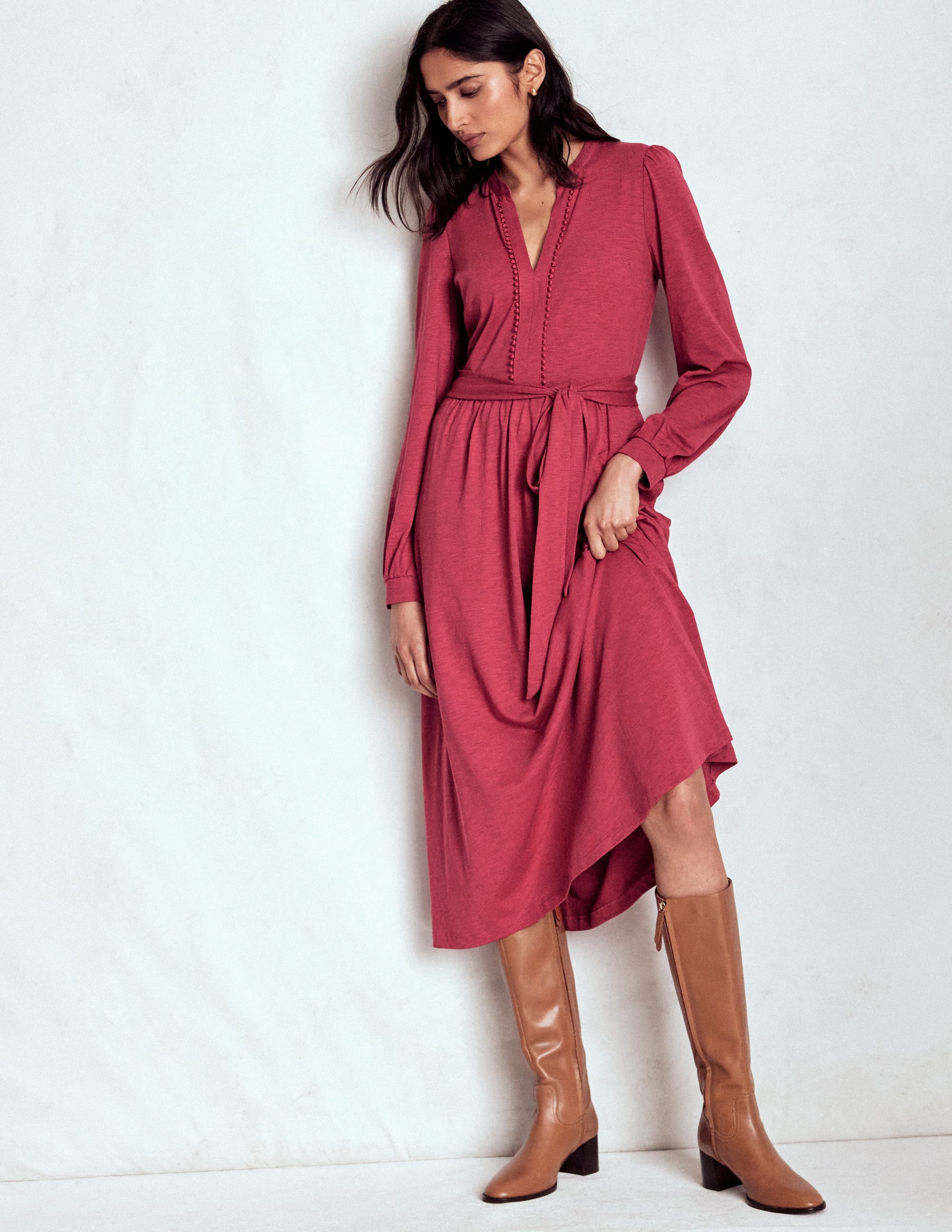 Naomi Langärmliges Jerseykleid-Terrakotta-Rot - Image 4