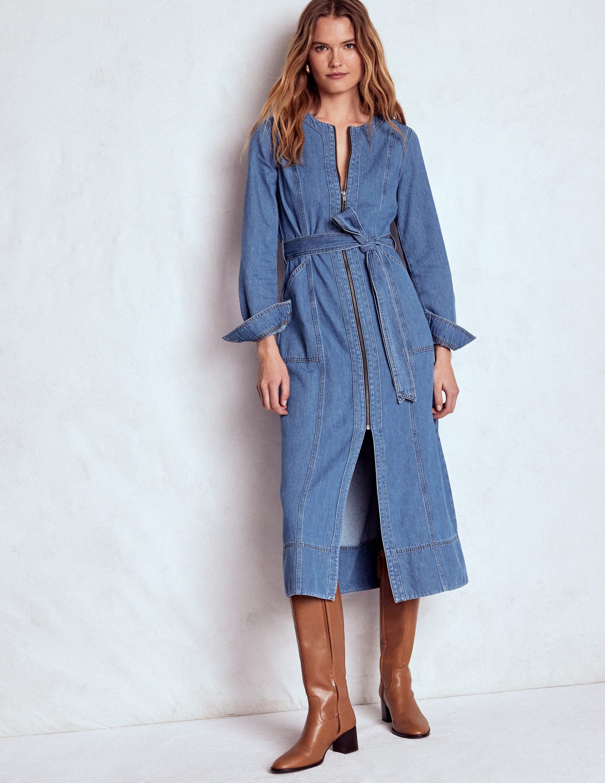 Gerades Jeanskleid mit Reißverschluss-Mittlere Mischung Denim - Image 1