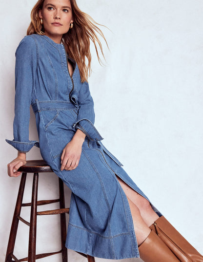 Gerades Jeanskleid mit Reißverschluss-Mittlere Mischung Denim-5
