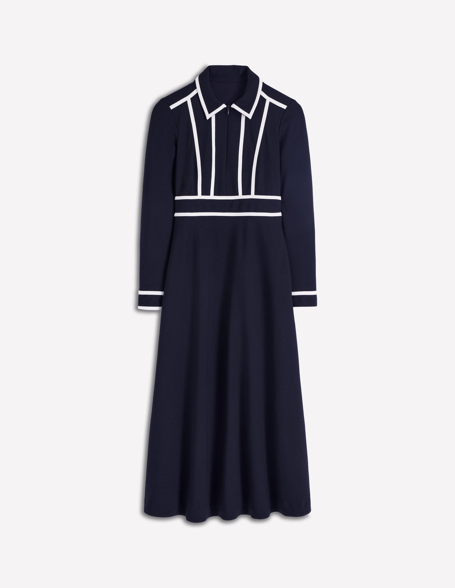 Kontrastierendes Ponte-Midikleid-Marineblau