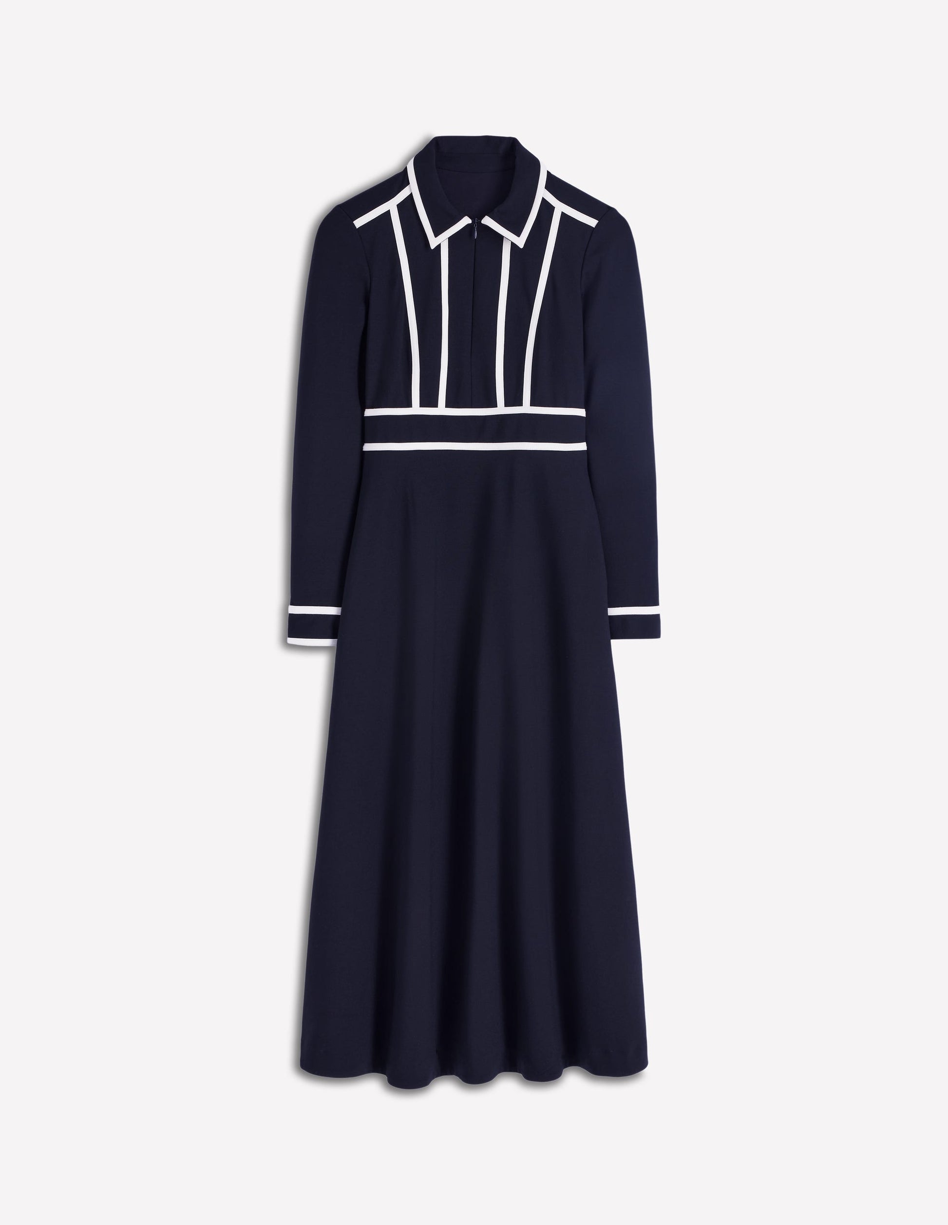 Kontrastierendes Ponte-Midikleid-Marineblau-7