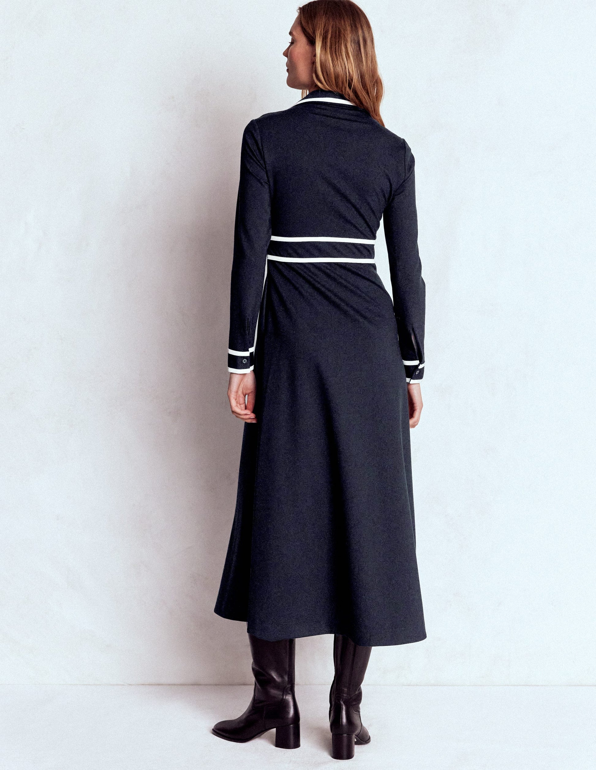 Kontrastierendes Ponte-Midikleid-Marineblau-4