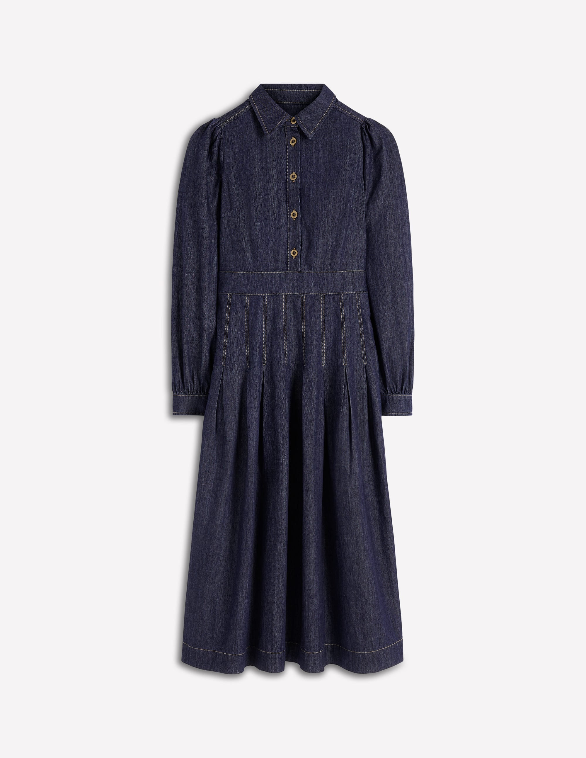 Jeans-Midikleid mit Faltendetail-Indigo Gewaschen - Image 5
