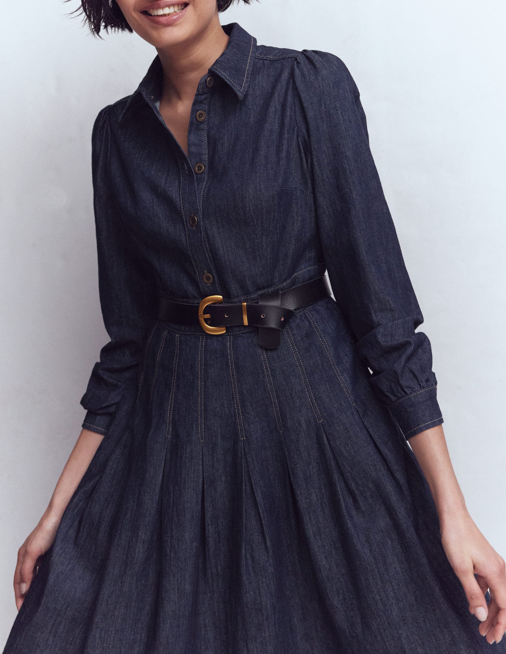 Jeans-Midikleid mit Faltendetail-Indigo Gewaschen - Image 3