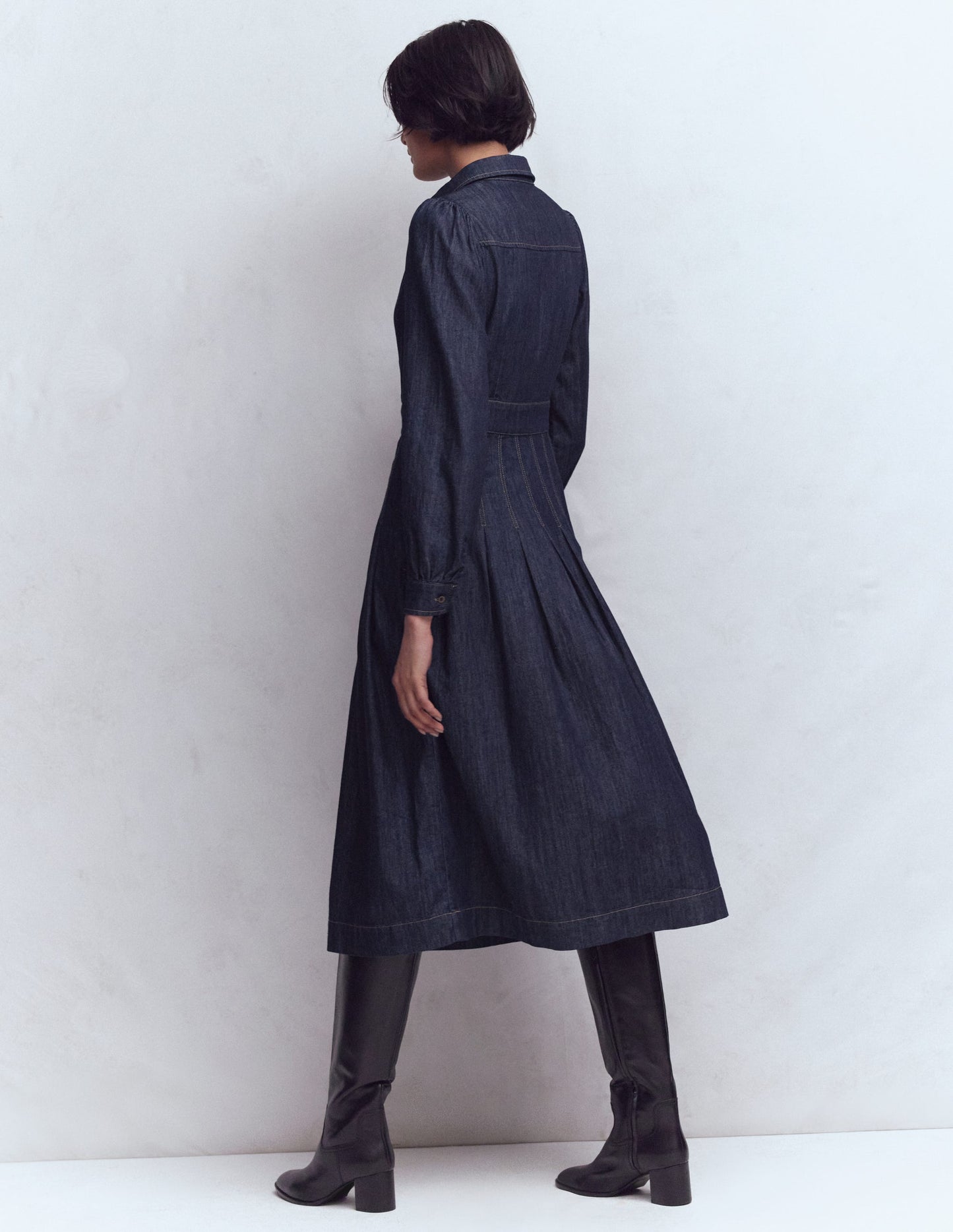 Jeans-Midikleid mit Faltendetail-Indigo