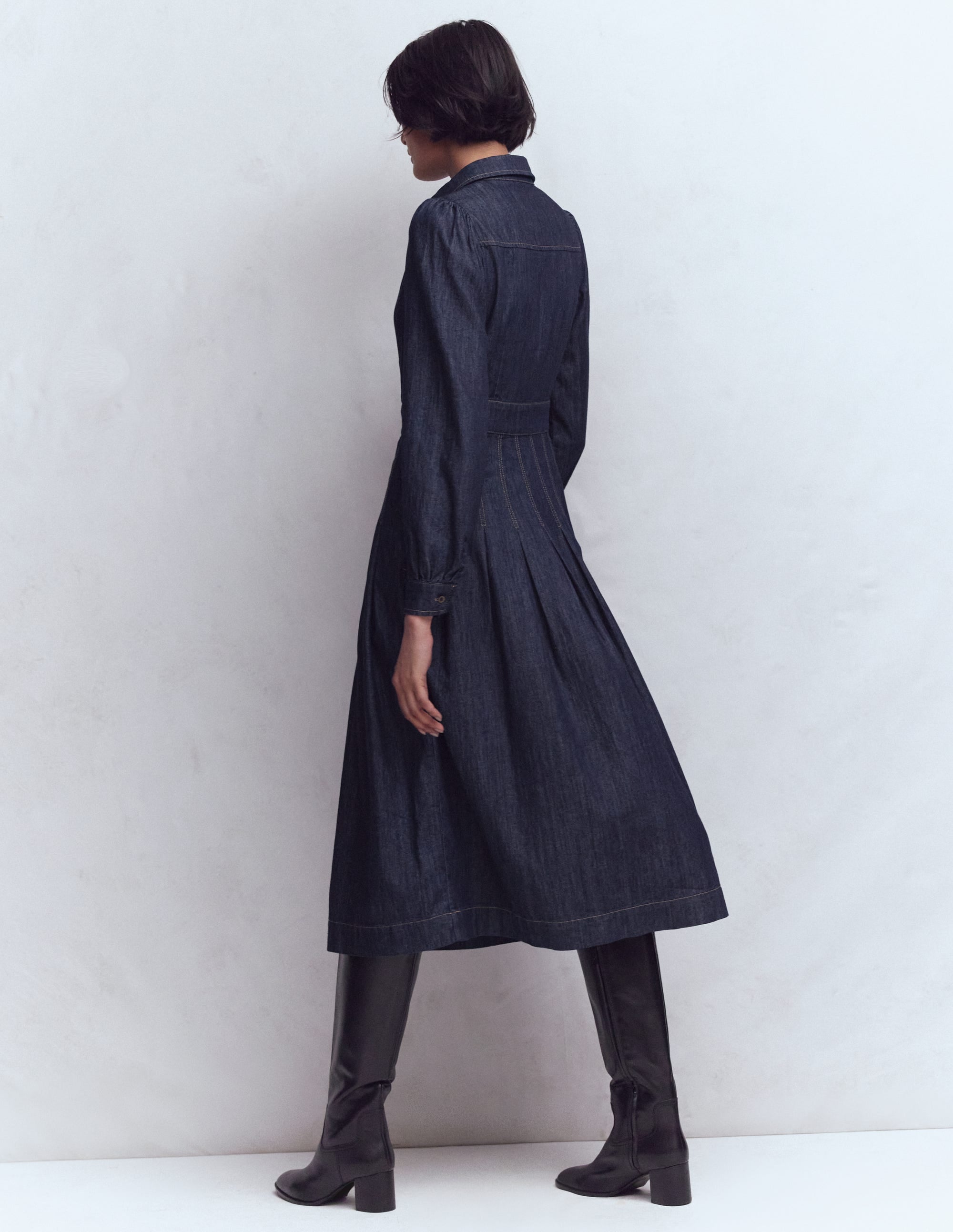 Jeans-Midikleid mit Faltendetail-Indigo Gewaschen - Image 4