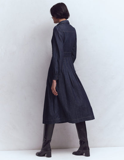 Jeans-Midikleid mit Faltendetail-Indigo-3