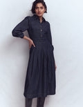 Jeans-Midikleid mit Faltendetail-Indigo Gewaschen