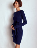 Tiana Strickkleid mit Bindeband vorn-Marineblau