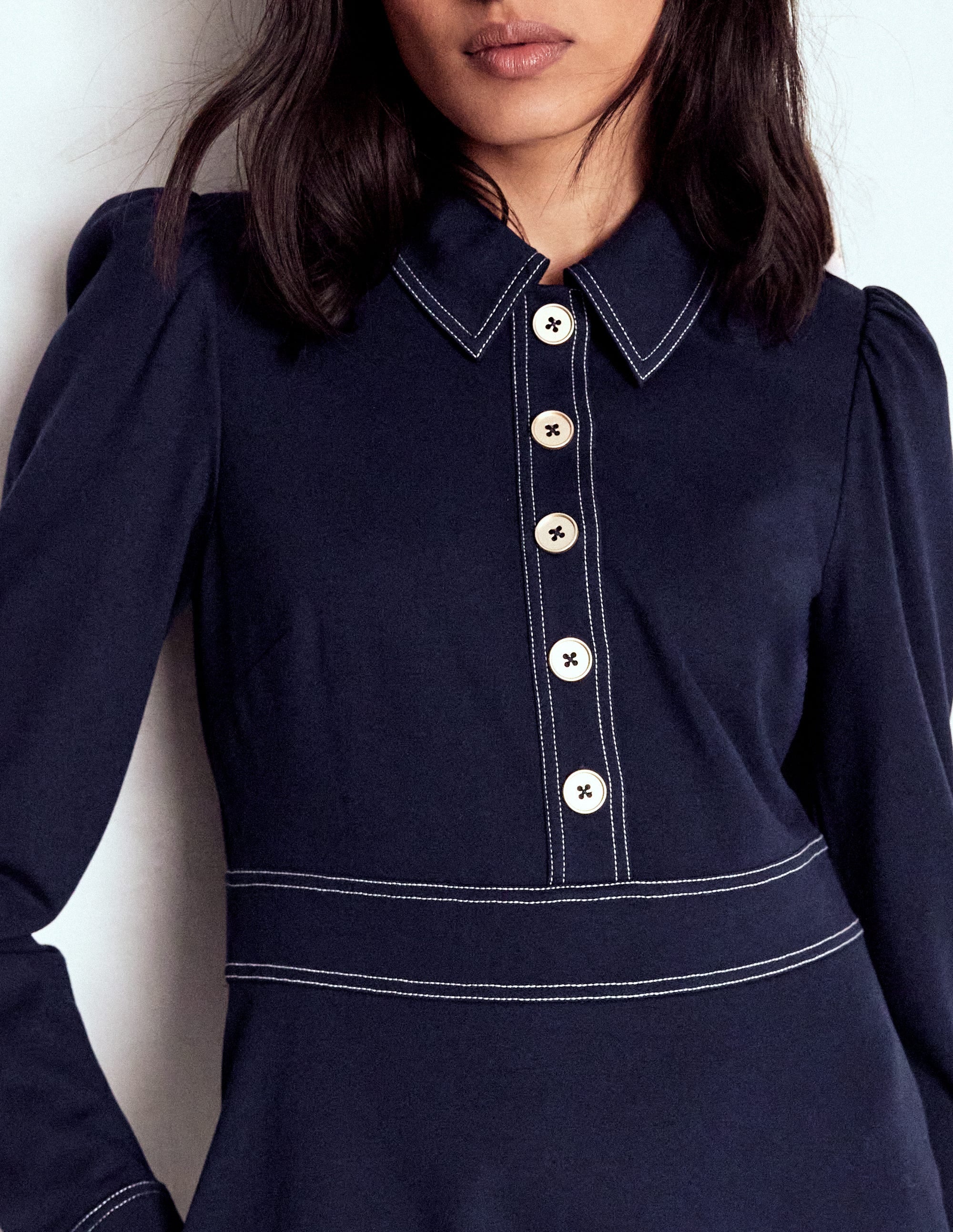 Nicolette Langärmliges Kleid-Marineblau - Image 3