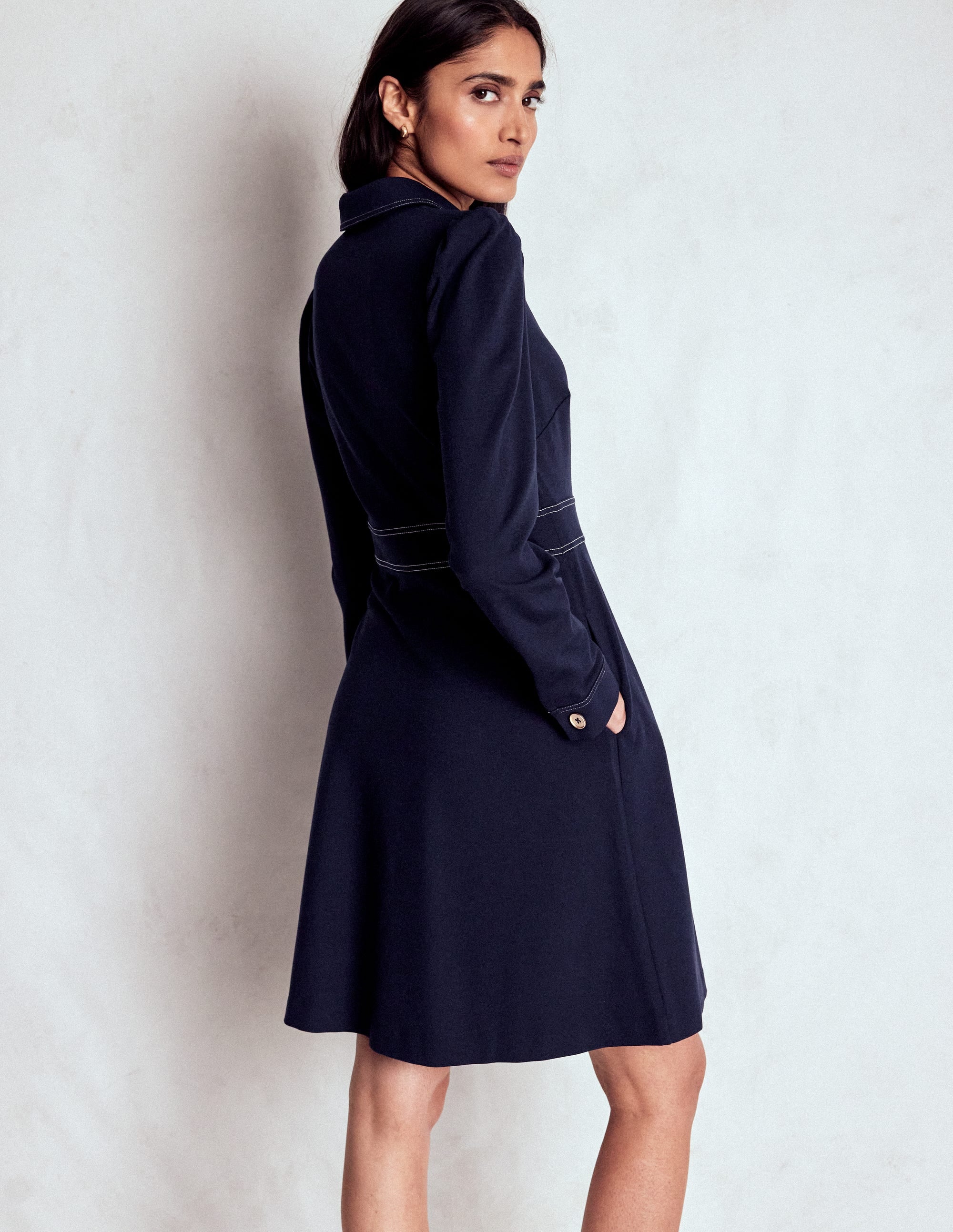 Nicolette Langärmliges Kleid-Marineblau - Image 4