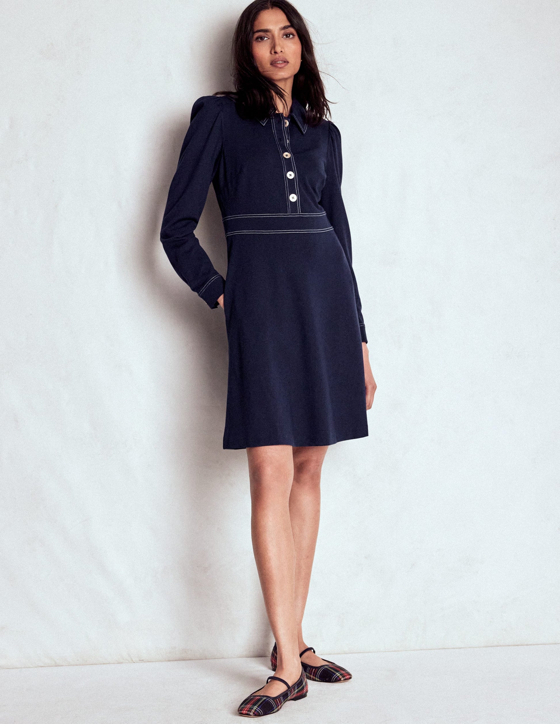 Nicolette Langärmliges Kleid-Marineblau-5