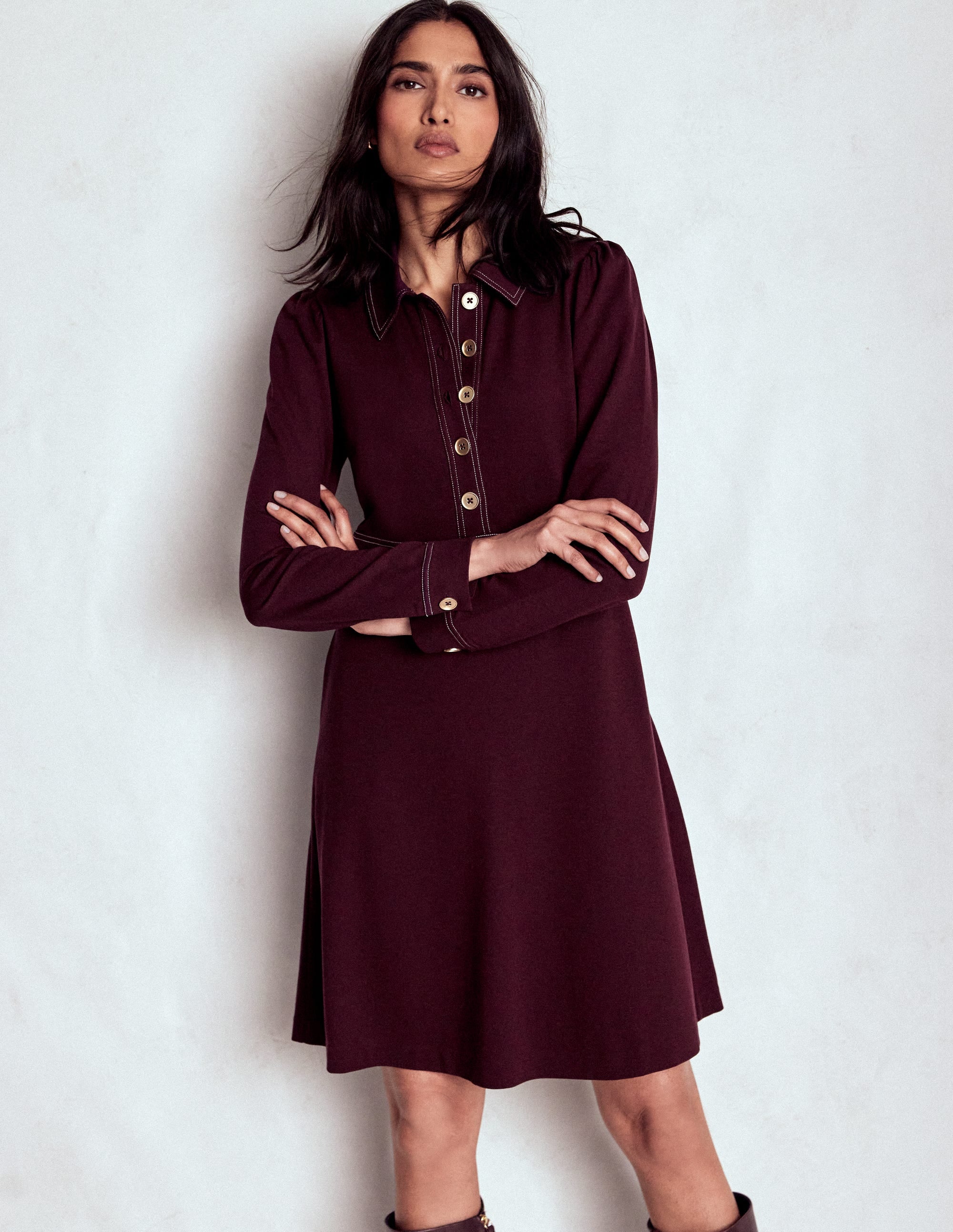 Nicolette Langärmliges Kleid-Dunkle Kirsche - Image 1