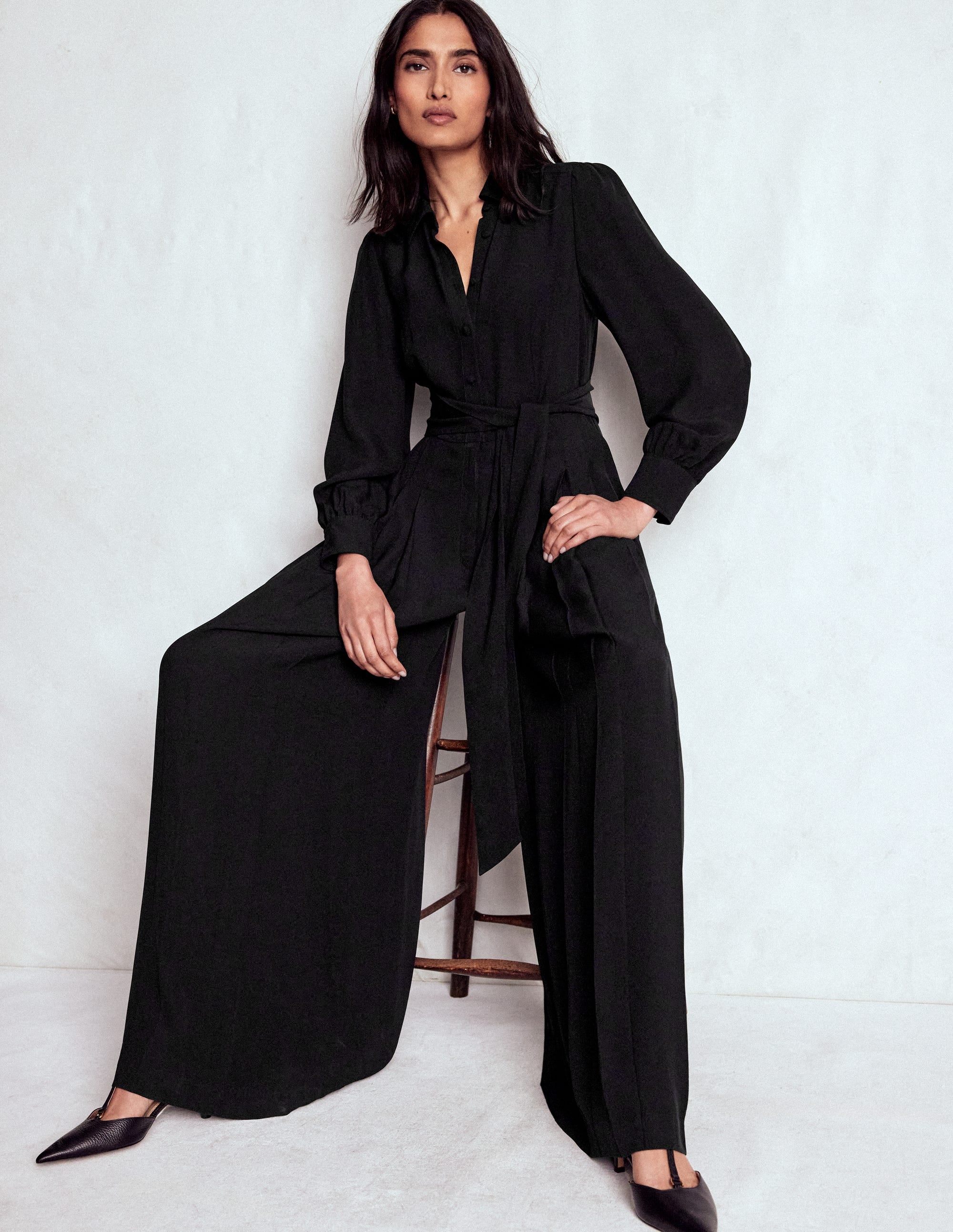 Palazzo-Jumpsuit mit Knopfleiste-Schwarz - Image 1