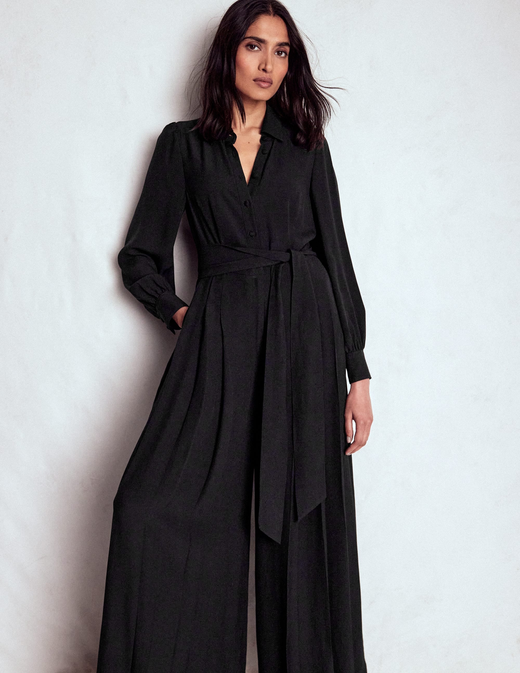 Palazzo-Jumpsuit mit Knopfleiste-Schwarz - Image 2