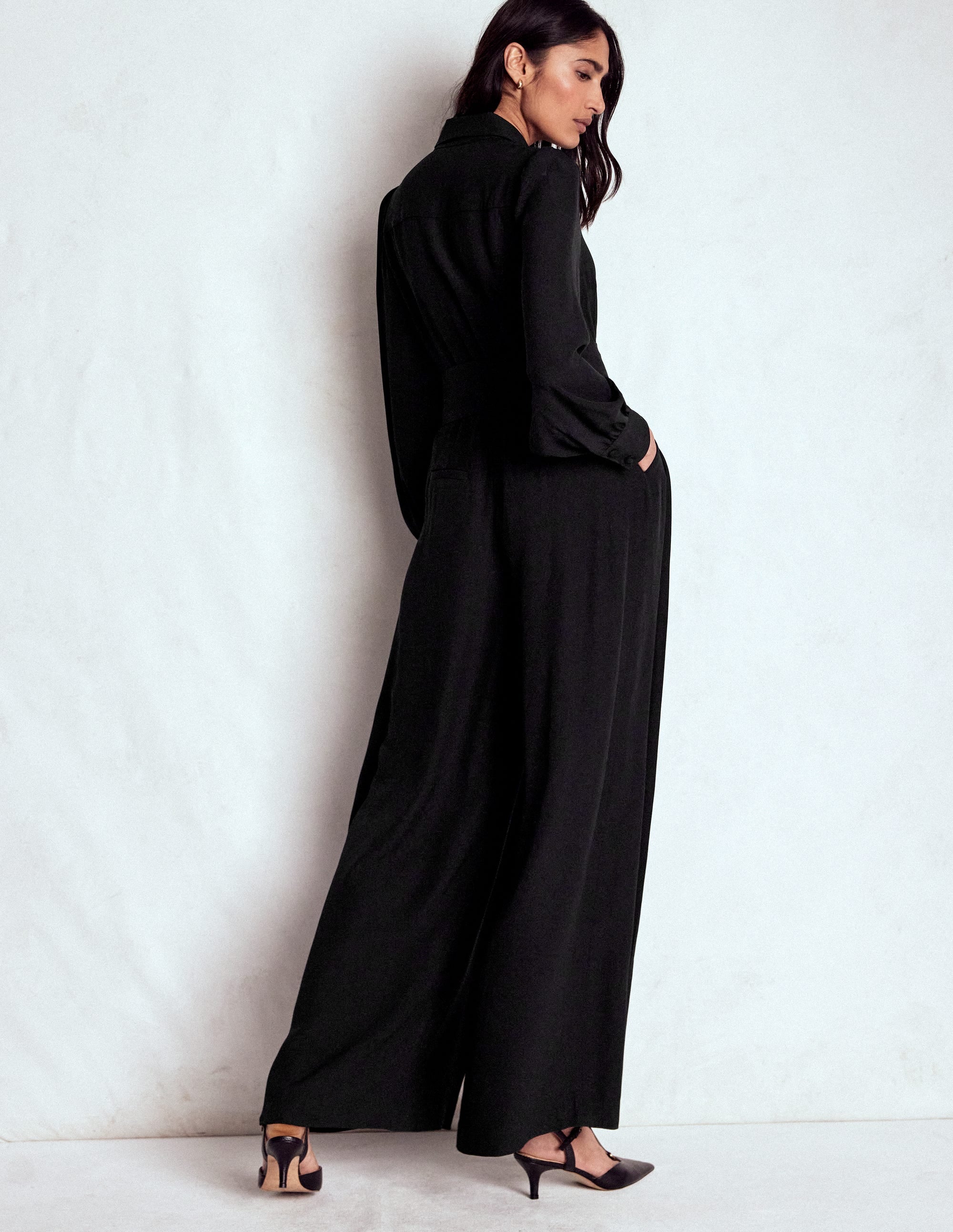 Palazzo-Jumpsuit mit Knopfleiste-Schwarz - Image 3