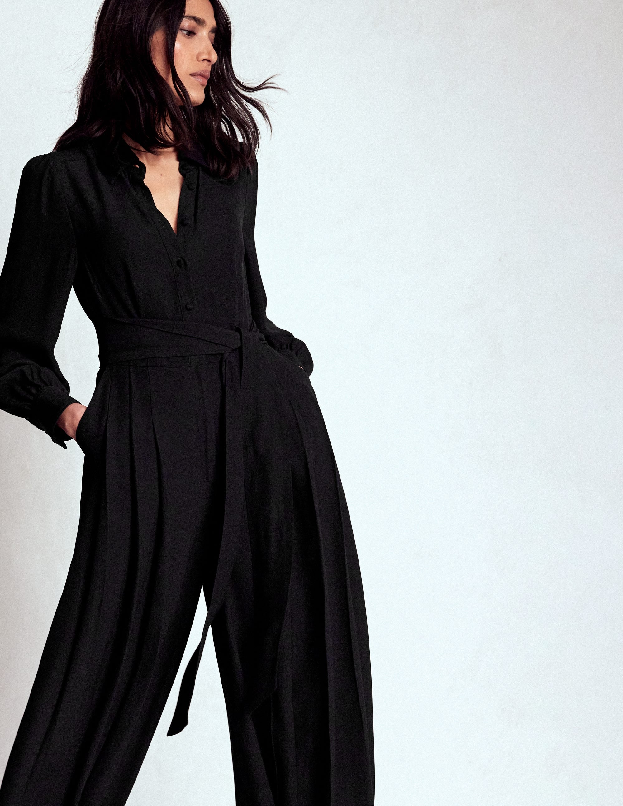 Palazzo-Jumpsuit mit Knopfleiste-Schwarz - Image 5