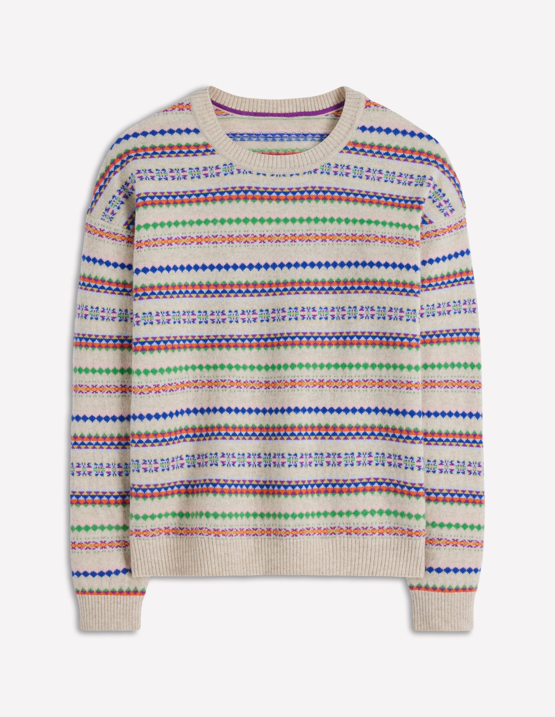 Lydia Cashmere Jumper-Oatmeal Melange Fair Isle-1