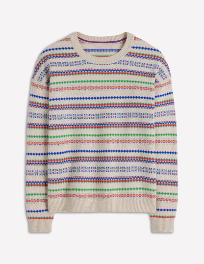 Lydia Cashmere Jumper-Oatmeal Melange Fair Isle-1