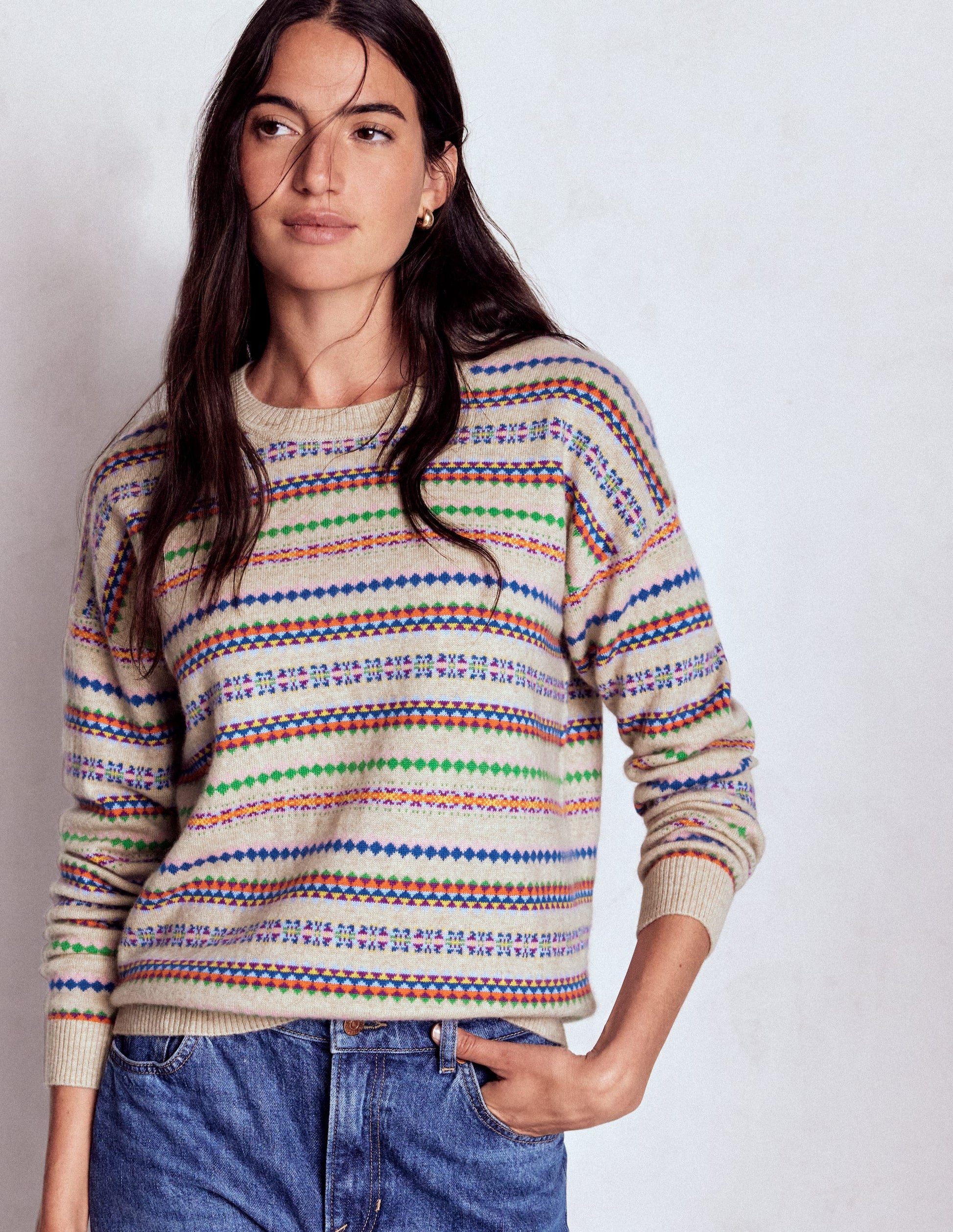 Lydia Cashmere Jumper-Oatmeal Melange Fair Isle-6