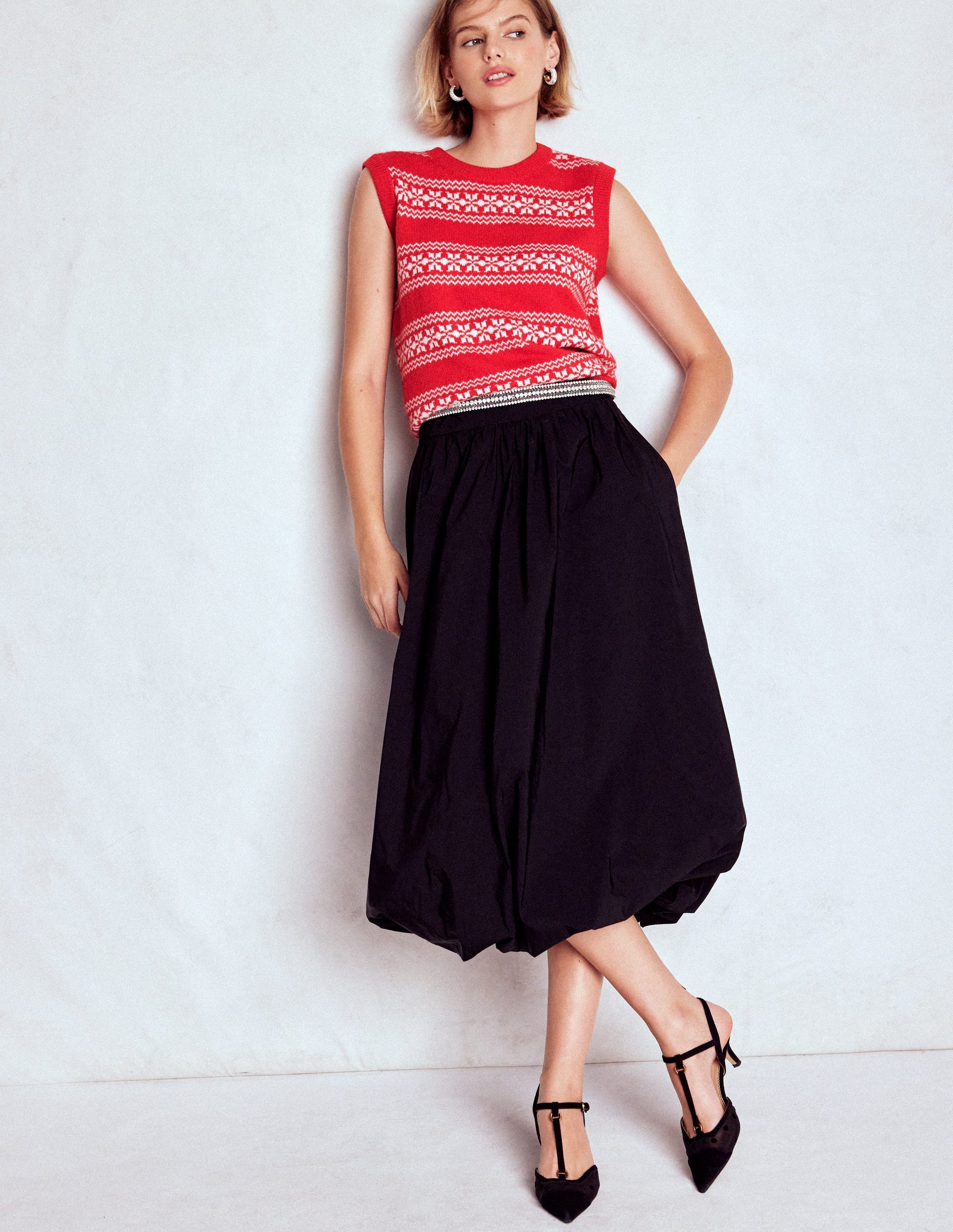 Edie Fair-Isle-Top-Mohnrot, Warmes Naturweiß-5