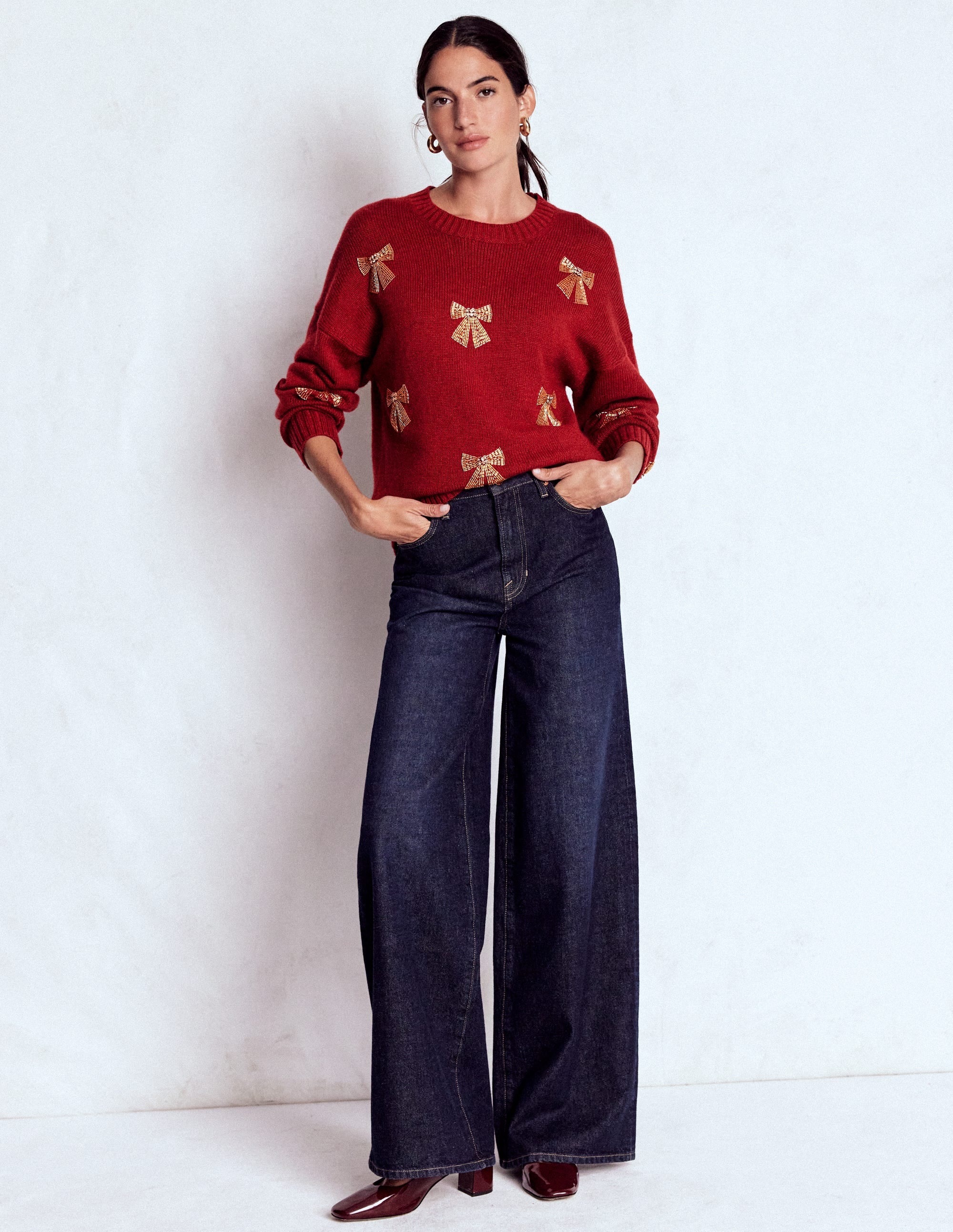 Natalie Pullover mit Stickerei-Rot, Verzierte Schleifen - Image 5
