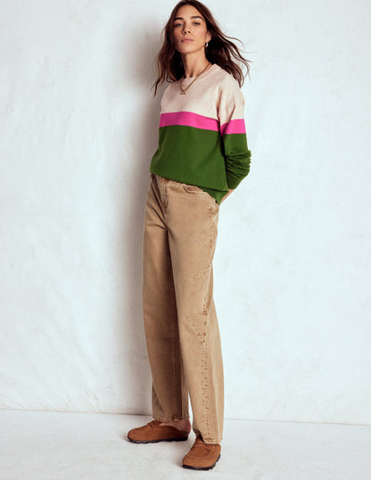 Lara Lockerer Baumwollpullover-Hofgrün/Rosa Schafgarbe-1