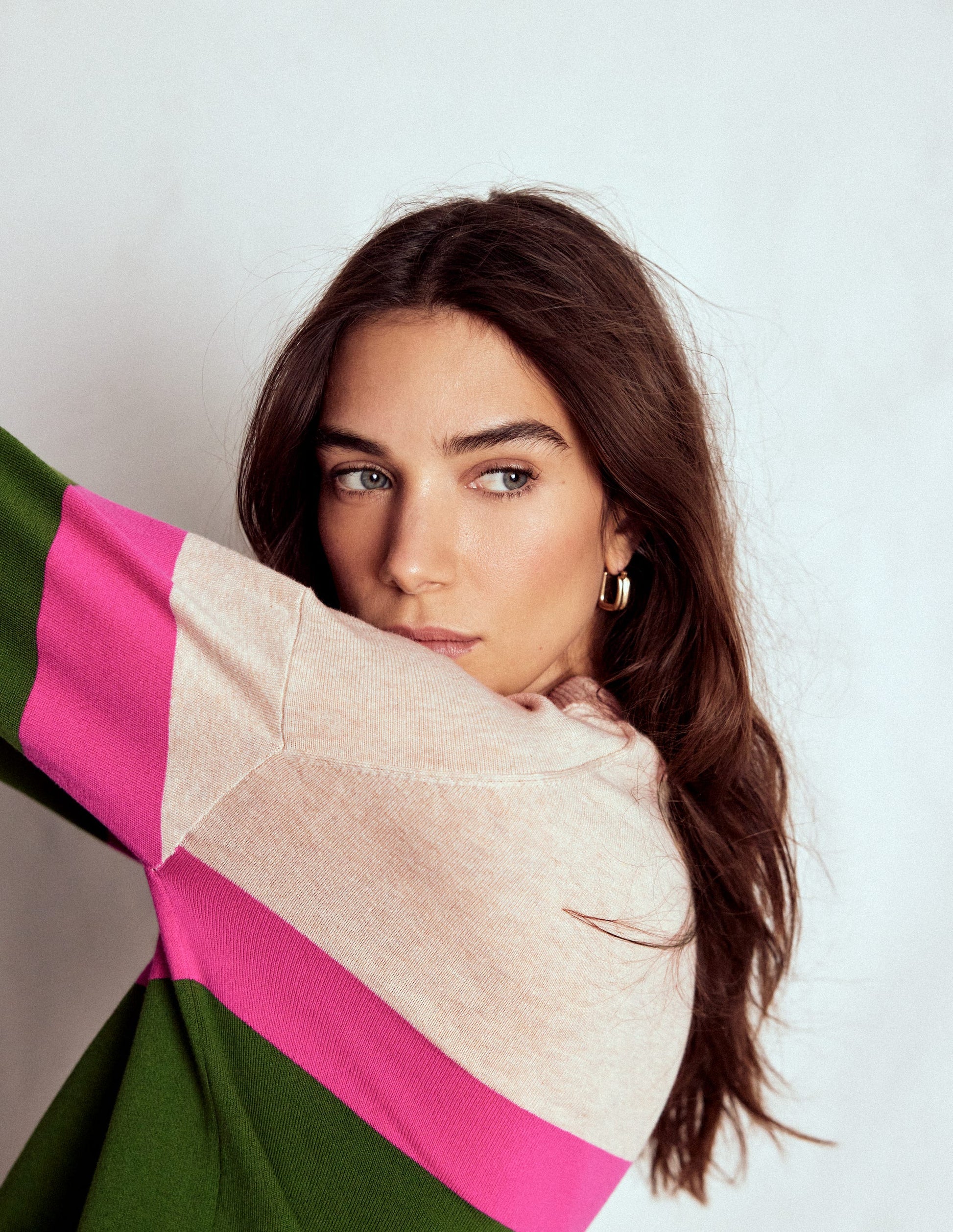 Lara Lockerer Baumwollpullover-Hofgrün/Rosa Schafgarbe-2