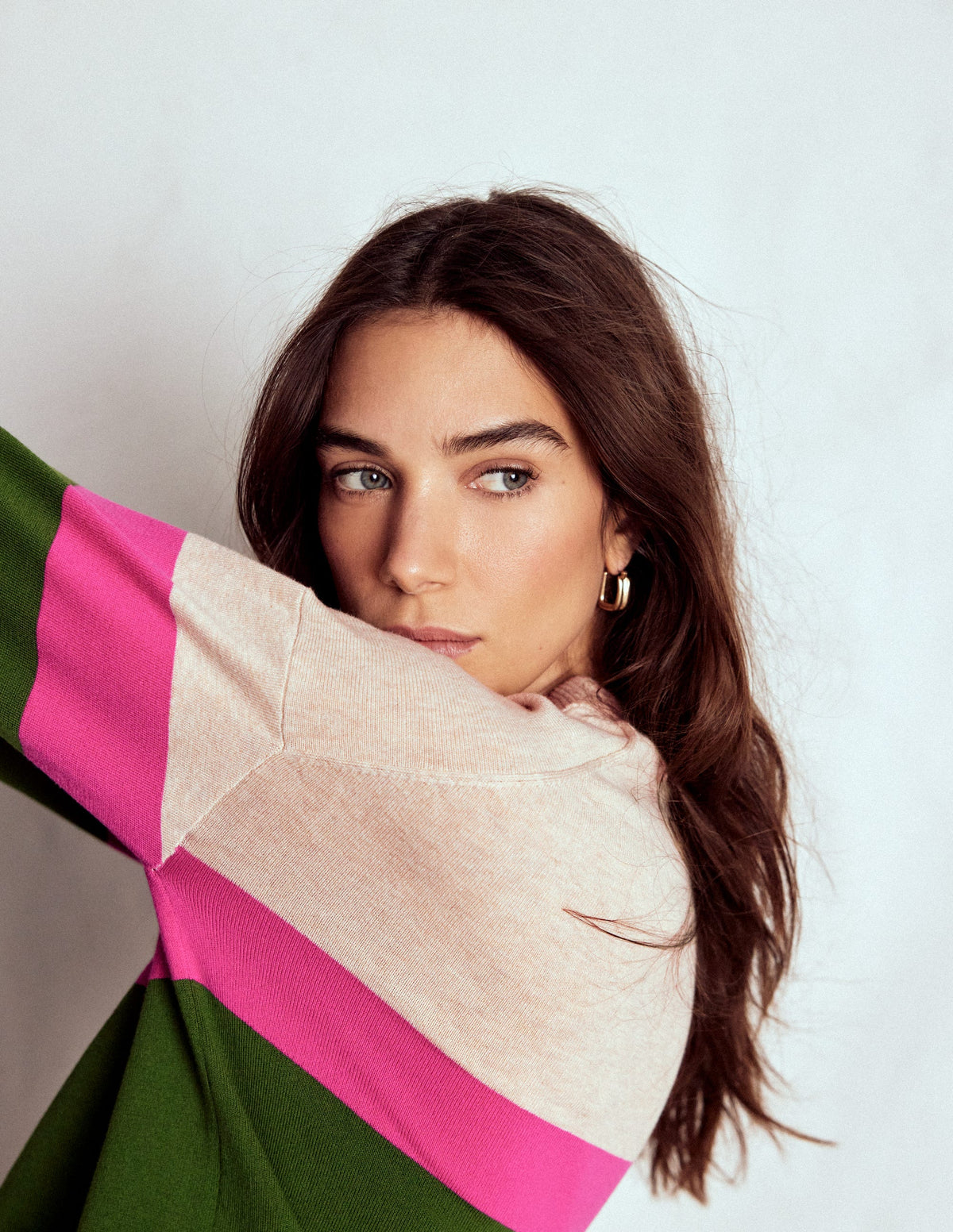 Lara Lockerer Baumwollpullover-Hofgrün/Rosa Schafgarbe - Image 2