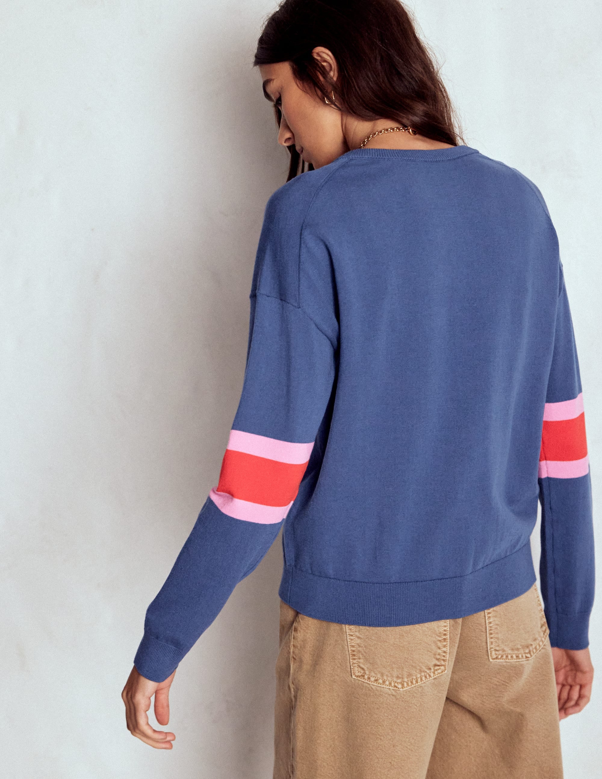 Lara Lockere Baumwoll-Strickjacke-Denim-Blau - Image 3