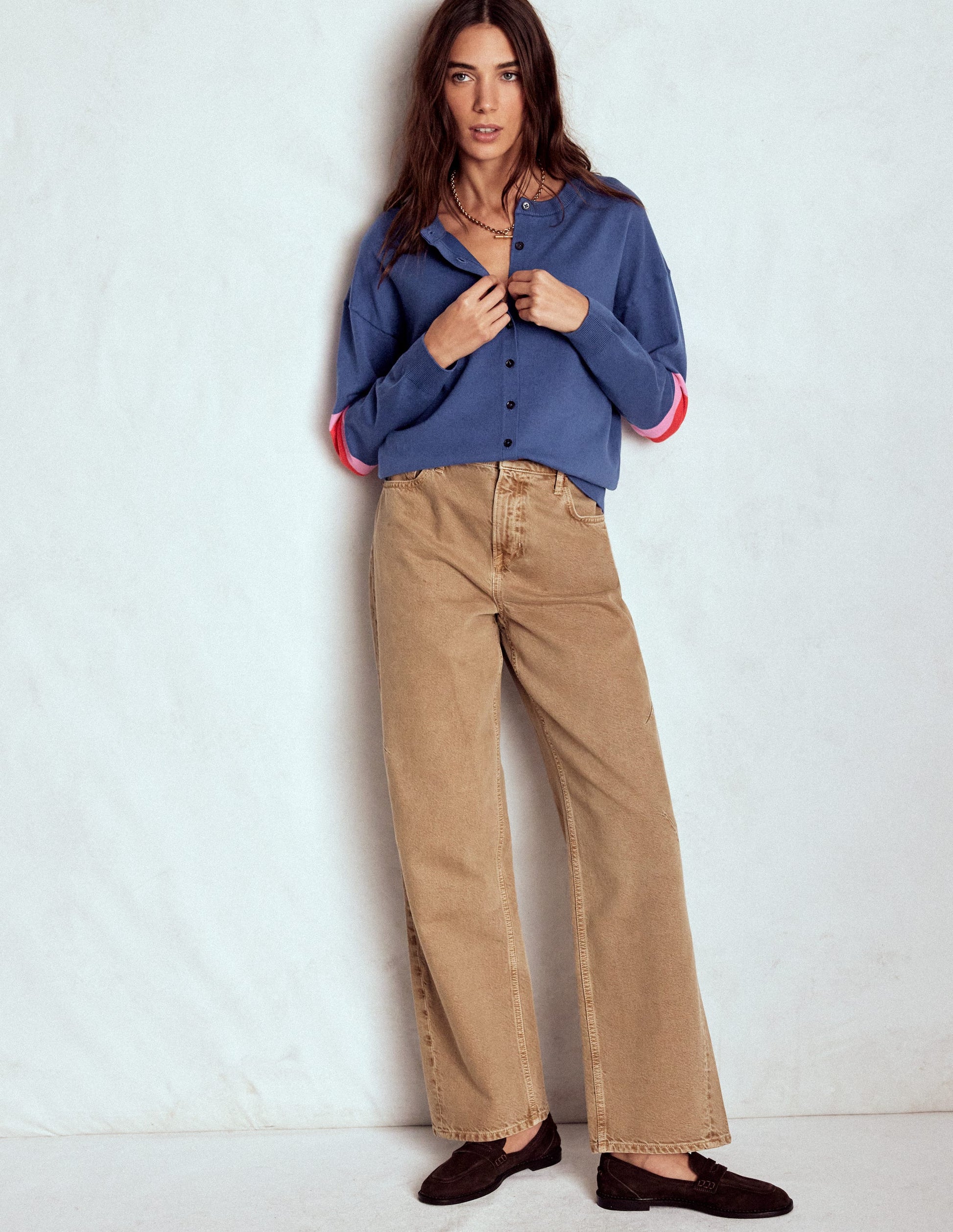 Cardigan décontracté Lara en coton-Bleu denim-4