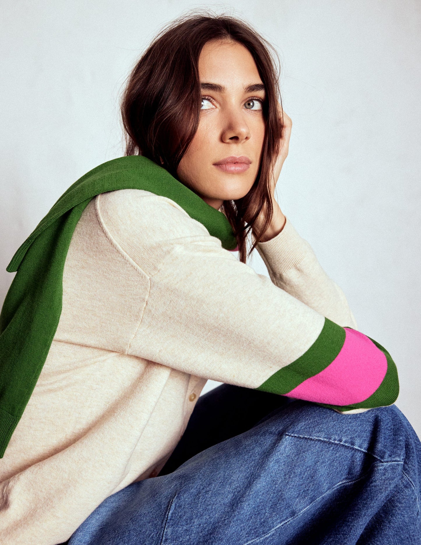 Cardigan décontracté Lara en coton-Avoine chiné