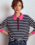 Lara Henley-Pullover aus Baumwolle-Dunkelblau/Streifen
