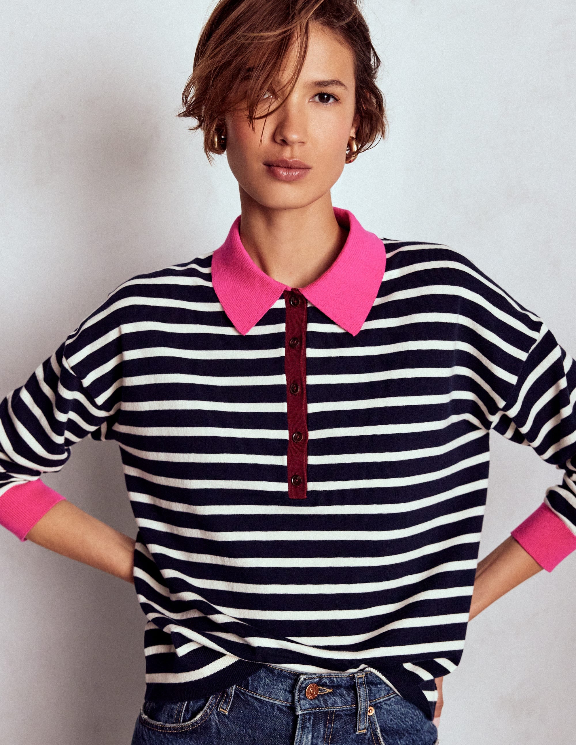 Lara Henley-Pullover aus Baumwolle-Dunkelblau/Streifen - Image 1