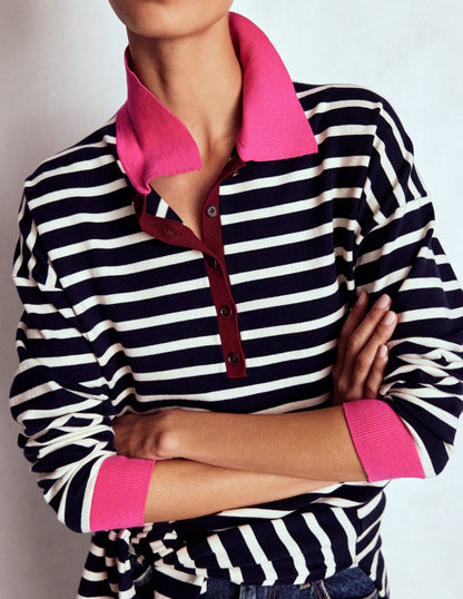 Lara Henley-Pullover aus Baumwolle-Dunkelblau/Streifen-2